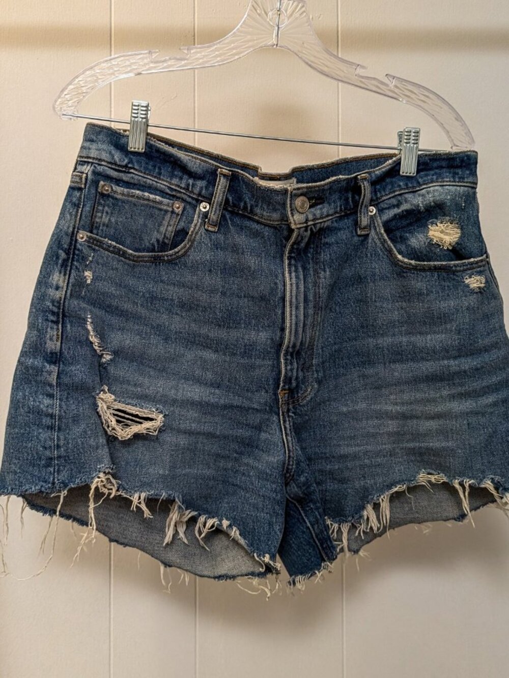 Abercrombie & Fitch High Rise 4 Inch Mom Shorts Medium Ripped Wash Size 30